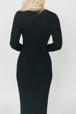 Online Worth Collective Berkeley Ribbed Knit Maxi Dress With V-Neck in Black