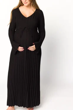 Online Worth Collective Berkeley Ribbed Knit Maxi Dress With V-Neck in Black