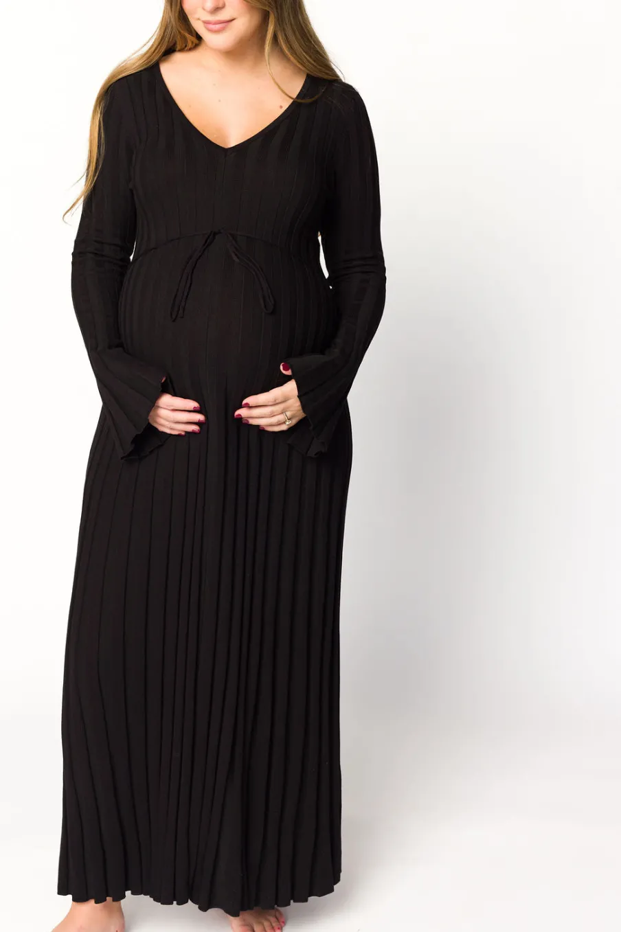 Online Worth Collective Berkeley Ribbed Knit Maxi Dress With V-Neck in Black