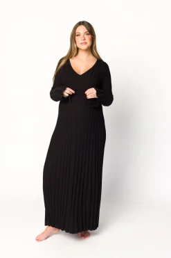 Online Worth Collective Berkeley Ribbed Knit Maxi Dress With V-Neck in Black