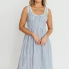 Fashion Worth Collective Beverly 100% Cotton Dress in Blue Stripe