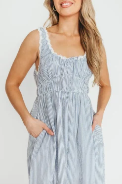 Fashion Worth Collective Beverly 100% Cotton Dress in Blue Stripe
