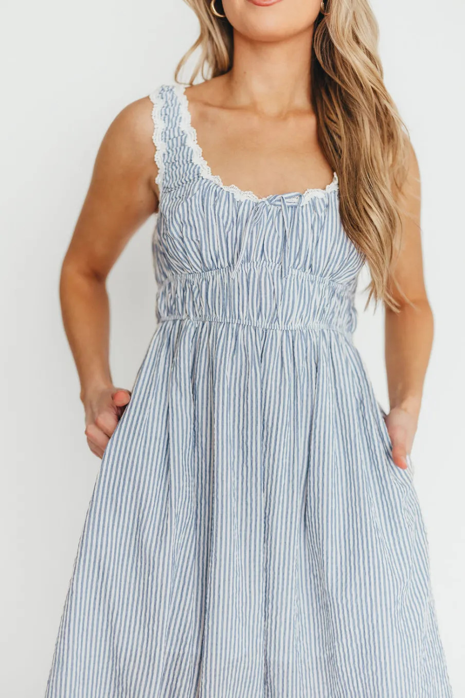 Fashion Worth Collective Beverly 100% Cotton Dress in Blue Stripe