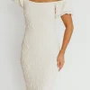 New Worth Collective Blakeley Textured Midi Dress in Ivory- Bump Friendly & Inclusive Sizin