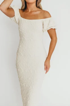 New Worth Collective Blakeley Textured Midi Dress in Ivory- Bump Friendly & Inclusive Sizin
