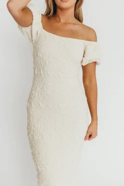 New Worth Collective Blakeley Textured Midi Dress in Ivory- Bump Friendly & Inclusive Sizin