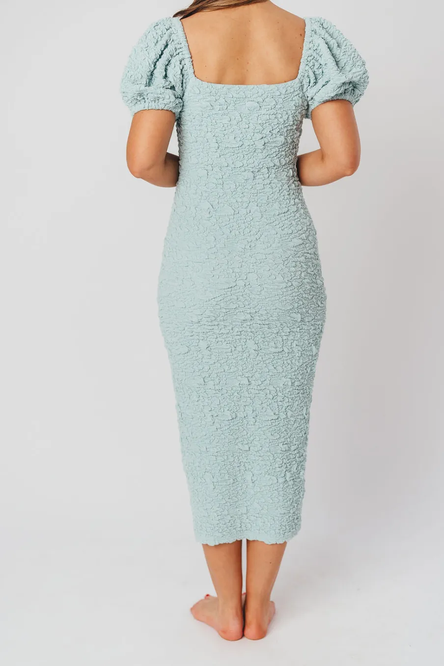 Online Worth Collective Blakeley Textured Midi Dress in Seafoam- Bump Friendly