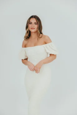 New Worth Collective Blakeley Textured Midi Dress in Ivory- Bump Friendly & Inclusive Sizin