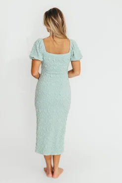 Online Worth Collective Blakeley Textured Midi Dress in Seafoam- Bump Friendly