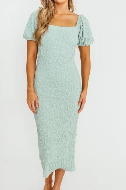 Online Worth Collective Blakeley Textured Midi Dress in Seafoam- Bump Friendly
