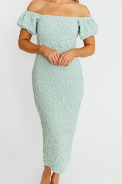 Online Worth Collective Blakeley Textured Midi Dress in Seafoam- Bump Friendly