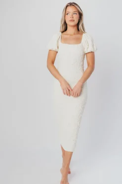 New Worth Collective Blakeley Textured Midi Dress in Ivory- Bump Friendly & Inclusive Sizin