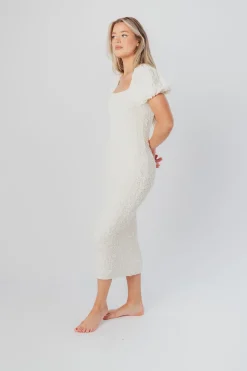 New Worth Collective Blakeley Textured Midi Dress in Ivory- Bump Friendly & Inclusive Sizin
