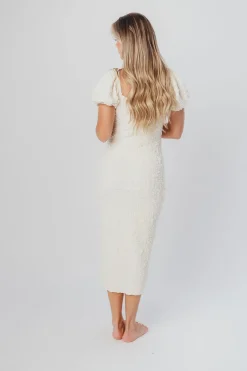 New Worth Collective Blakeley Textured Midi Dress in Ivory- Bump Friendly & Inclusive Sizin