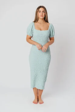 Online Worth Collective Blakeley Textured Midi Dress in Seafoam- Bump Friendly