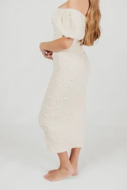 New Worth Collective Blakeley Textured Midi Dress in Ivory- Bump Friendly & Inclusive Sizin