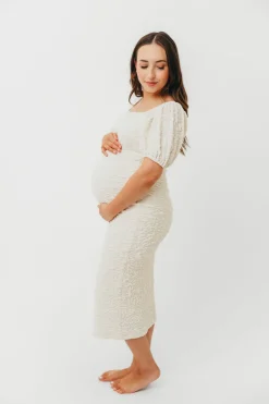 New Worth Collective Blakeley Textured Midi Dress in Ivory- Bump Friendly & Inclusive Sizin