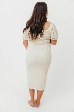 New Worth Collective Blakeley Textured Midi Dress in Ivory- Bump Friendly & Inclusive Sizin