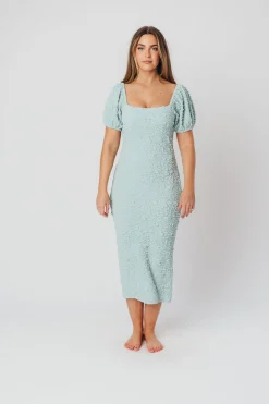 Online Worth Collective Blakeley Textured Midi Dress in Seafoam- Bump Friendly
