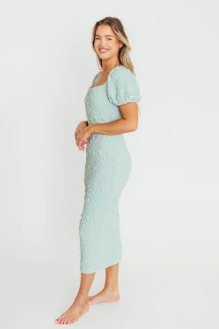 Online Worth Collective Blakeley Textured Midi Dress in Seafoam- Bump Friendly