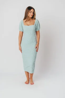 Online Worth Collective Blakeley Textured Midi Dress in Seafoam- Bump Friendly