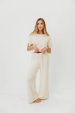 Discount Worth Collective Braunwyn Tie-Back Knitted Top and Pants Set in Cream