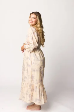 Sale Worth Collective Bria Smocked Midi Dress with Puffed Long Sleeves in Ecru - Bump Friend