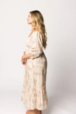 Sale Worth Collective Bria Smocked Midi Dress with Puffed Long Sleeves in Ecru - Bump Friend
