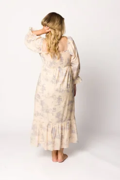 Sale Worth Collective Bria Smocked Midi Dress with Puffed Long Sleeves in Ecru - Bump Friend