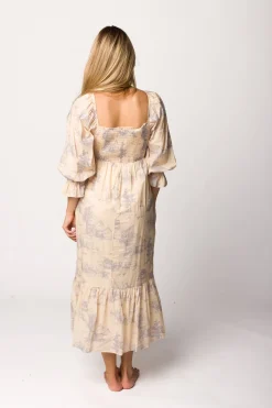 Sale Worth Collective Bria Smocked Midi Dress with Puffed Long Sleeves in Ecru - Bump Friend