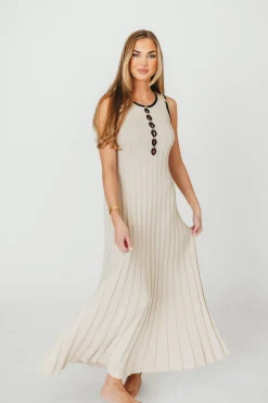 Sale Worth Collective Brianne Button Down Ribbed Knit Maxi Dress in Taupe/Black
