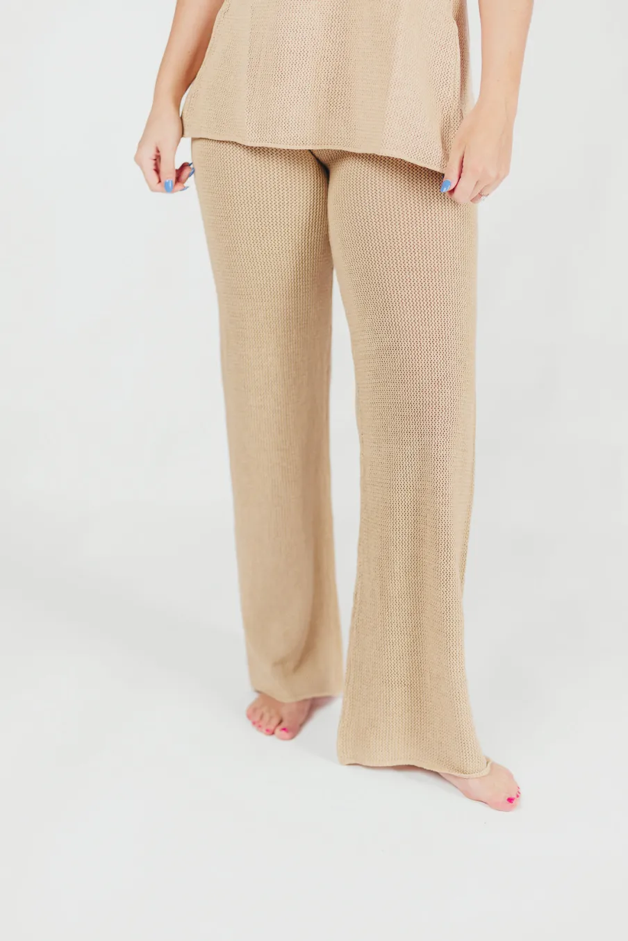 Fashion Worth Collective Brielle Crochet Knit Pant in Sand (No Lining)
