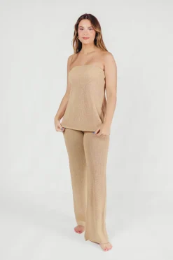 Fashion Worth Collective Brielle Crochet Knit Pant in Sand (No Lining)