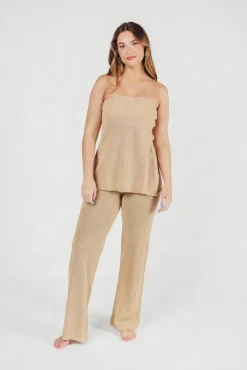Fashion Worth Collective Brielle Crochet Knit Pant in Sand (No Lining)