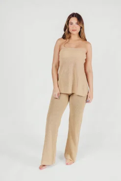 Fashion Worth Collective Brielle Crochet Knit Pant in Sand (No Lining)