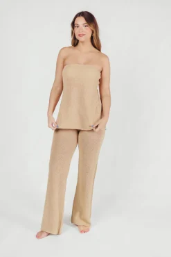 Fashion Worth Collective Brielle Crochet Knit Pant in Sand (No Lining)