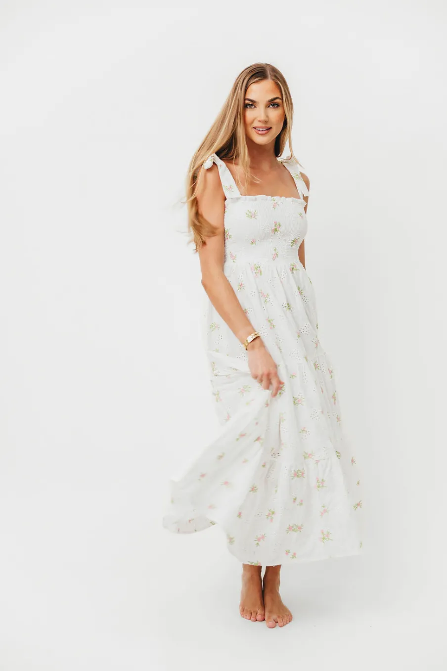 Discount Worth Collective Brinley Embroidered Dress in White Pink