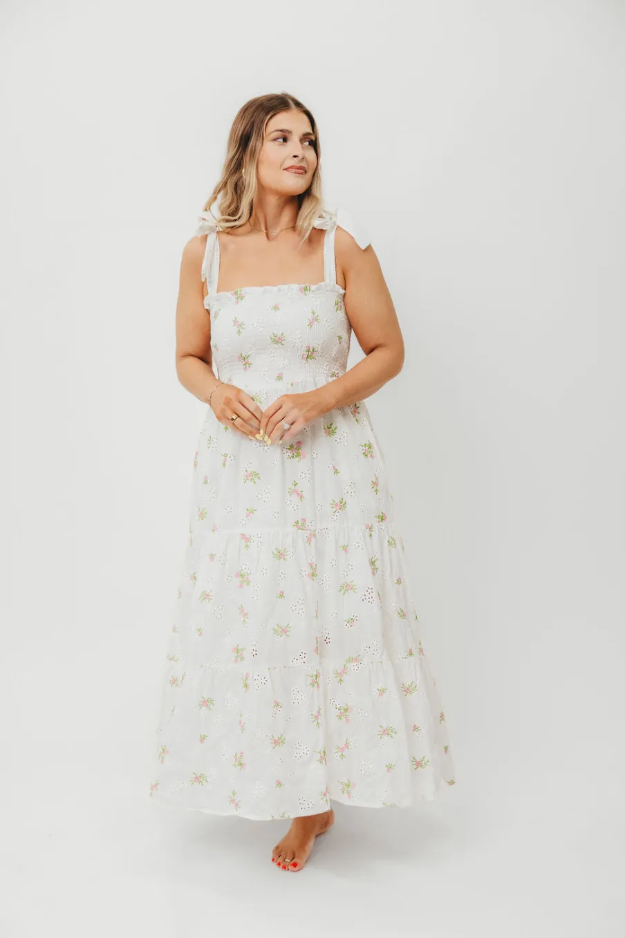 Discount Worth Collective Brinley Embroidered Dress in White Pink