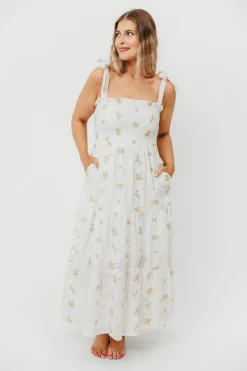 Discount Worth Collective Brinley Embroidered Dress in White Pink