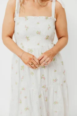 Discount Worth Collective Brinley Embroidered Dress in White Pink