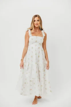 Discount Worth Collective Brinley Embroidered Dress in White Pink