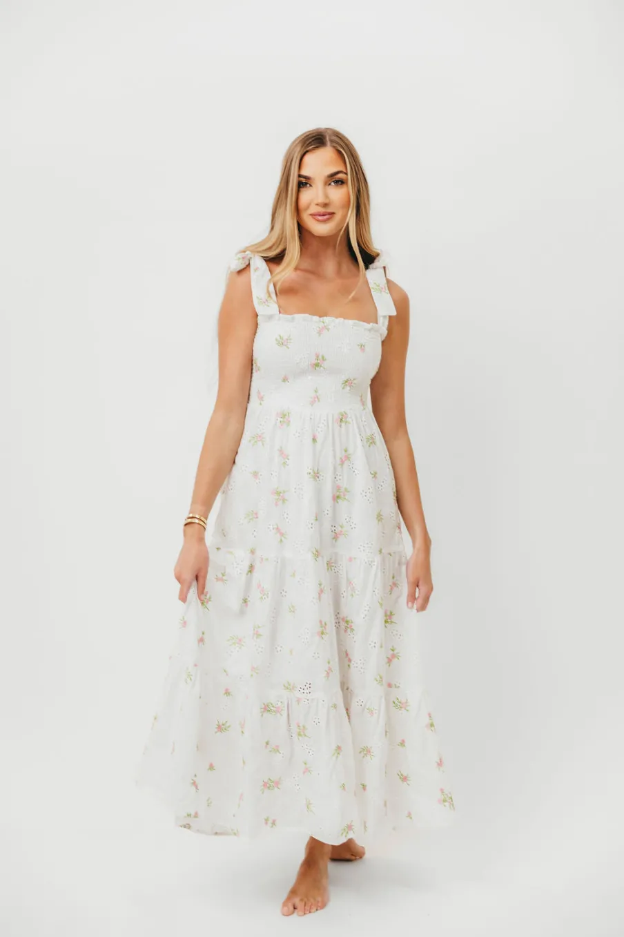 Discount Worth Collective Brinley Embroidered Dress in White Pink
