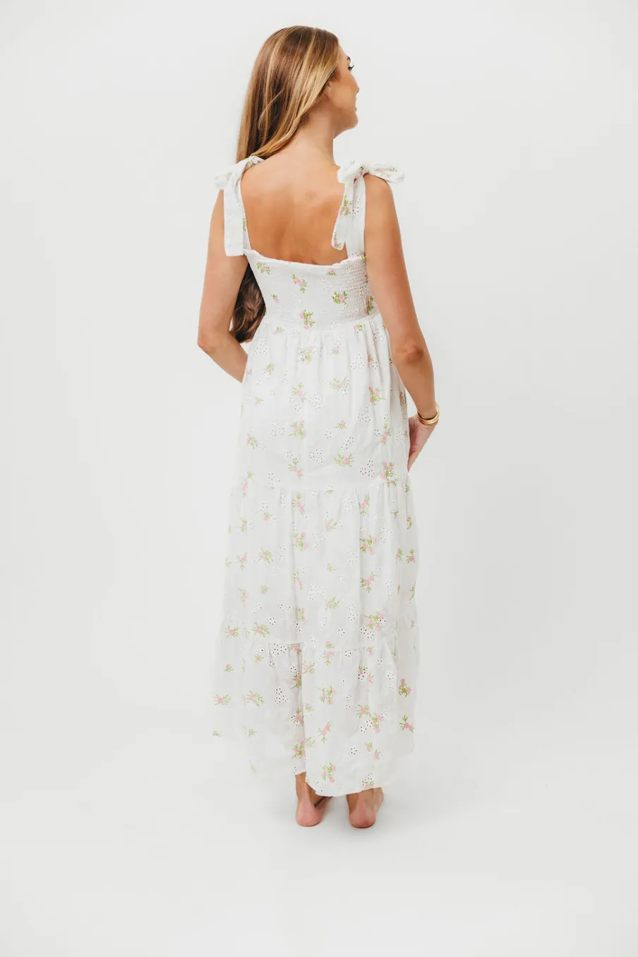 Discount Worth Collective Brinley Embroidered Dress in White Pink