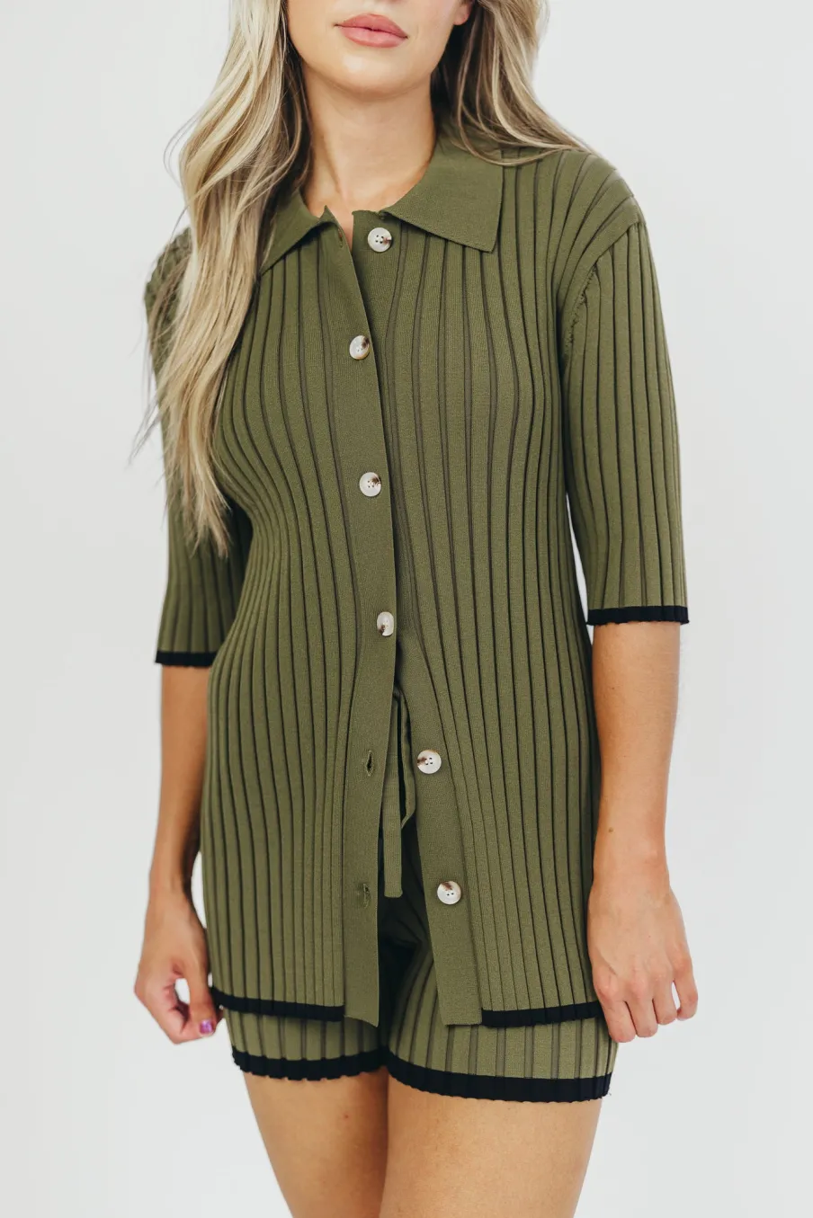 Online Worth Collective Brooke Ribbed Knit Top and Short Set in Green - Nursing Friendly