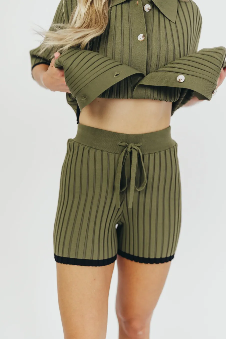 Online Worth Collective Brooke Ribbed Knit Top and Short Set in Green - Nursing Friendly