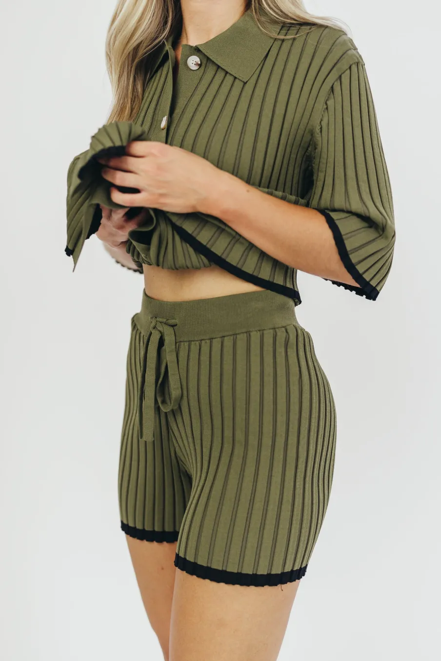 Online Worth Collective Brooke Ribbed Knit Top and Short Set in Green - Nursing Friendly