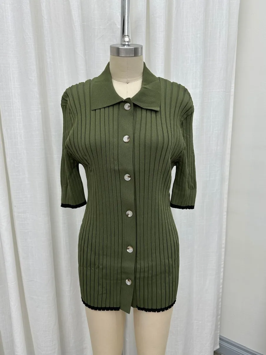 Online Worth Collective Brooke Ribbed Knit Top and Short Set in Green - Nursing Friendly