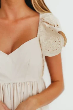 Hot Worth Collective Brooklyn 100% Cotton Eyelet Detail Maxi Dress in Natural