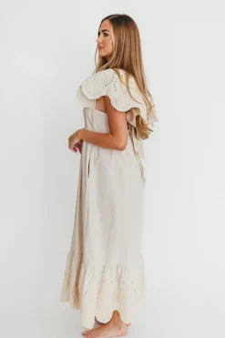 Hot Worth Collective Brooklyn 100% Cotton Eyelet Detail Maxi Dress in Natural