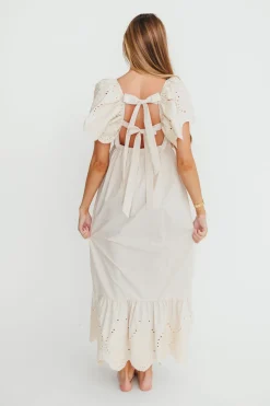 Hot Worth Collective Brooklyn 100% Cotton Eyelet Detail Maxi Dress in Natural